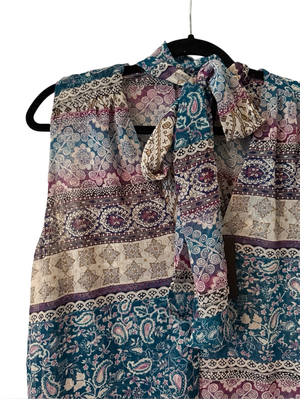 NWT | Reformation | Nicolette Sleeveless Neck-Tie Blouse | Pink/Blue | L - Picture 4 of 8